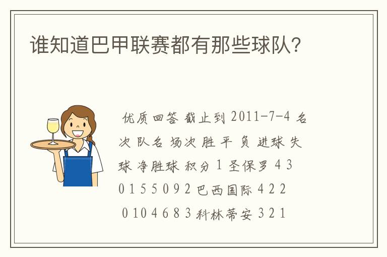 谁知道巴甲联赛都有那些球队?