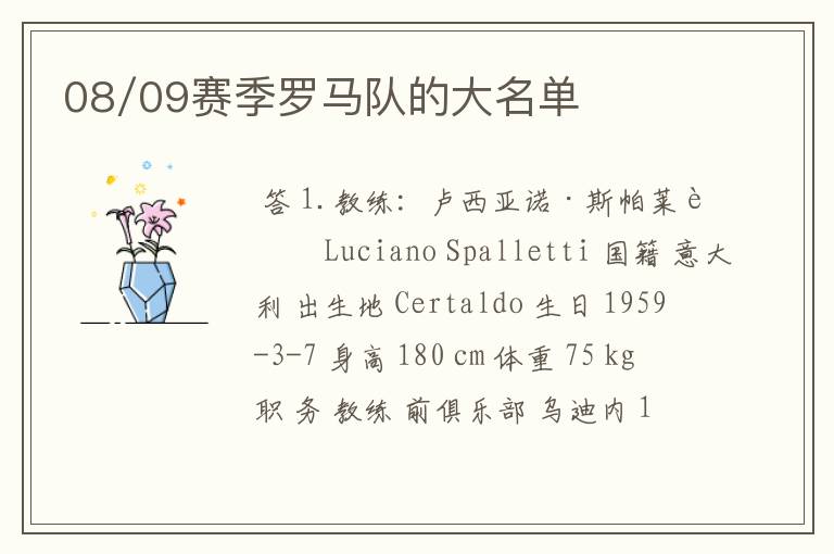 08/09赛季罗马队的大名单