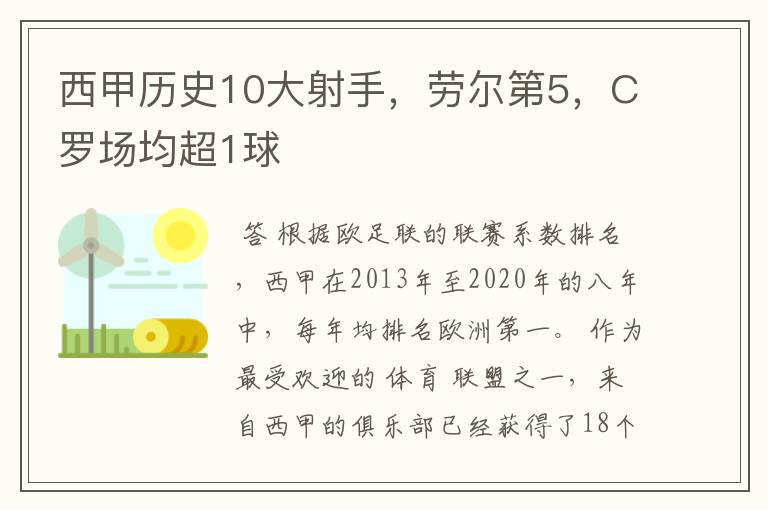 西甲历史10大射手,劳尔第5,C罗场均超1球