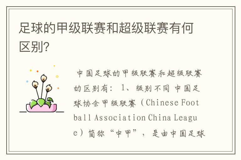 足球的甲级联赛和超级联赛有何区别?