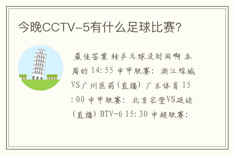 今晚CCTV-5有什么足球比赛?