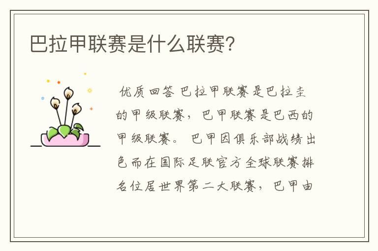 巴拉甲联赛是什么联赛?