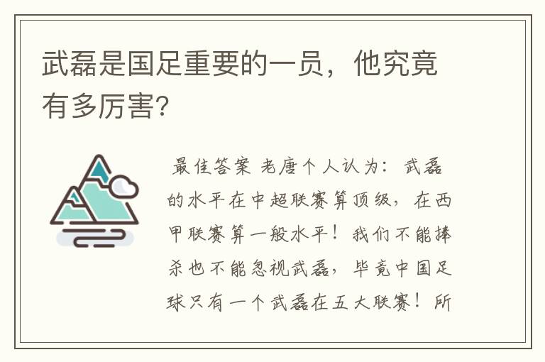 武磊是国足重要的一员,他究竟有多厉害?