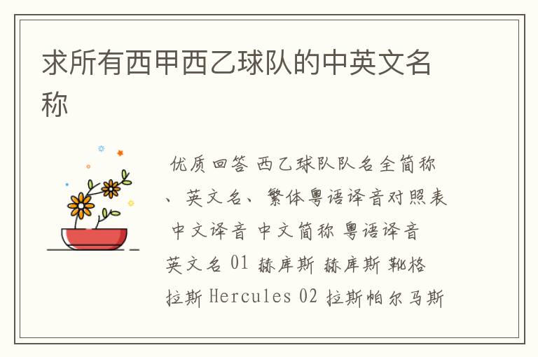 求所有西甲西乙球队的中英文名称
