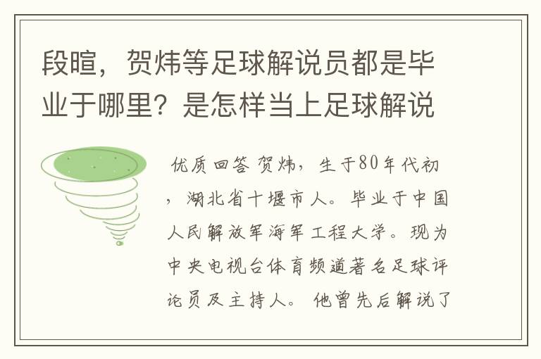 段暄,贺炜等足球解说员都是毕业于哪里?是怎样当上足球解说员的?