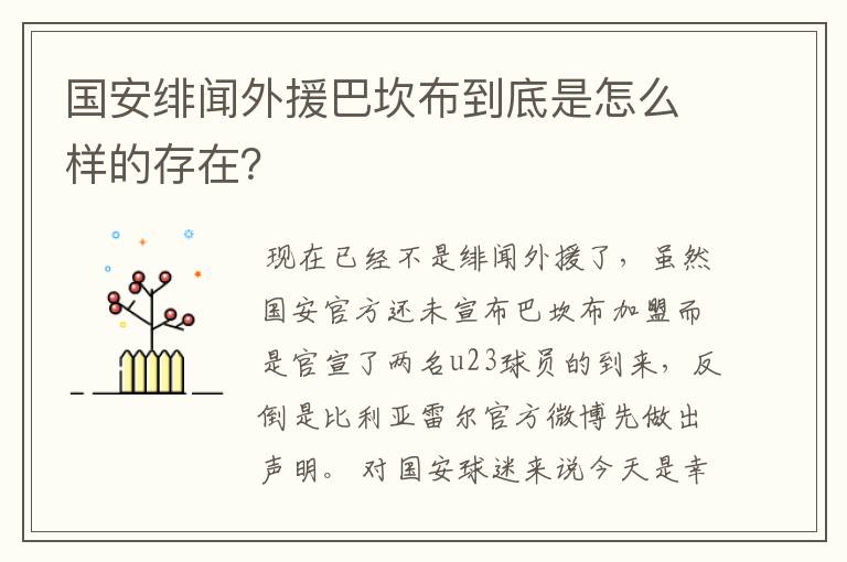 国安绯闻外援巴坎布到底是怎么样的存在?