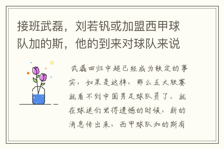 接班武磊,刘若钒或加盟西甲球队加的斯,他的到来对球队来说意味着什么?