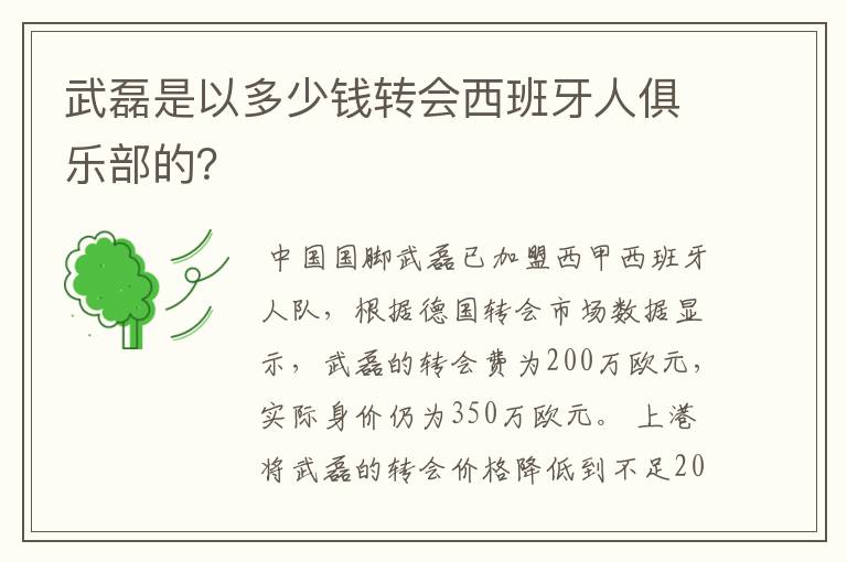 武磊是以多少钱转会西班牙人俱乐部的?