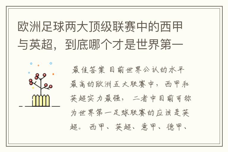 欧洲足球两大顶级联赛中的西甲与英超,到底哪个才是世界第一足球联赛?