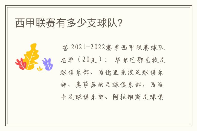 西甲联赛有多少支球队?