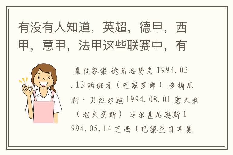 有没有人知道,英超,德甲,西甲,意甲,法甲这些联赛中,有哪些94年生的球员?(希望回答能够具体一些