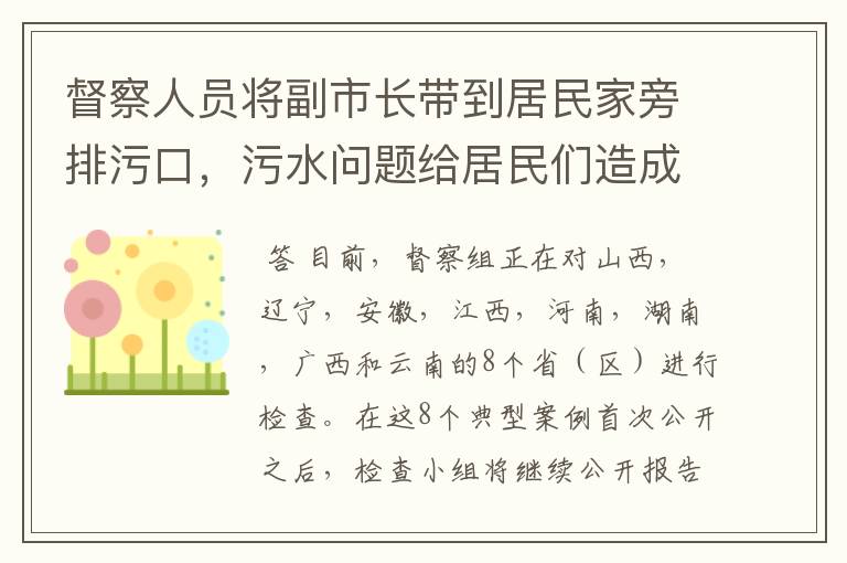 督察人员将副市长带到居民家旁排污口,污水问题给居民们造成了什么影响?