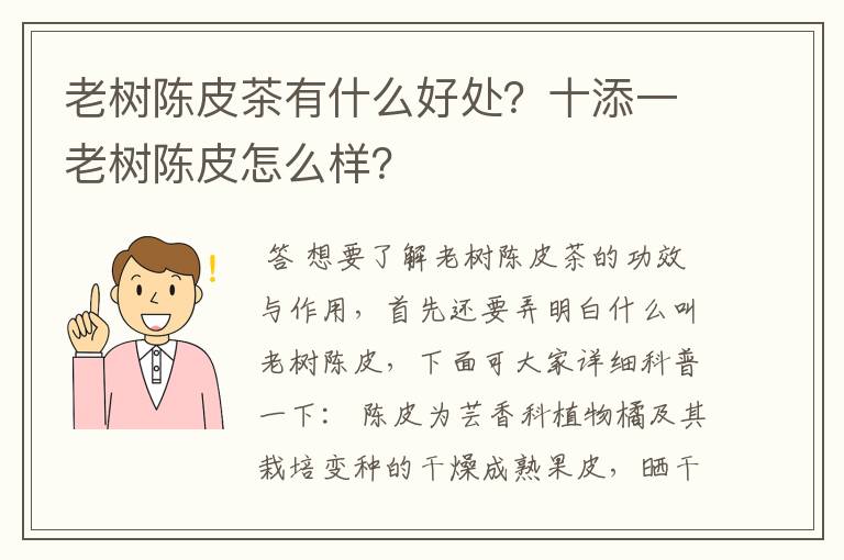 老树陈皮茶有什么好处?十添一老树陈皮怎么样?