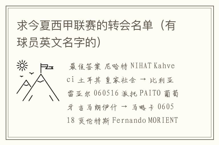 求今夏西甲联赛的转会名单(有球员英文名字的)