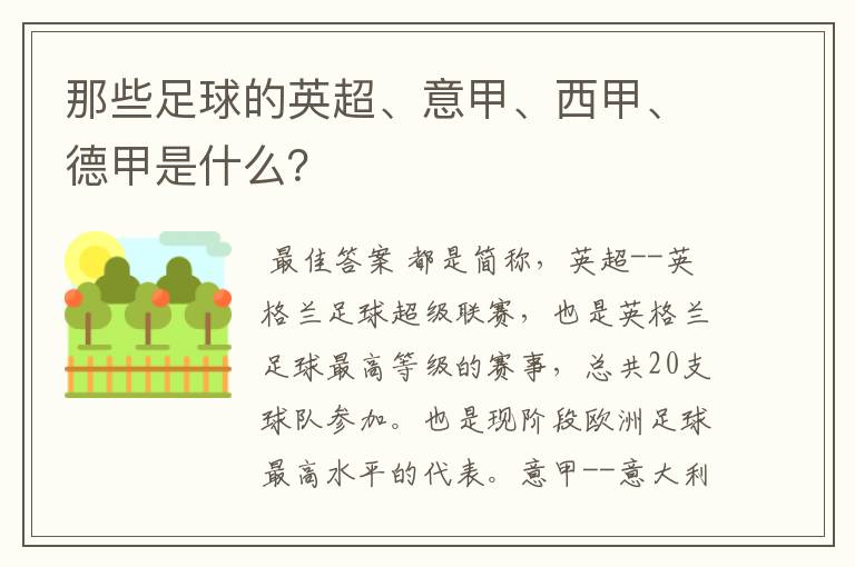 那些足球的英超、意甲、西甲、德甲是什么?