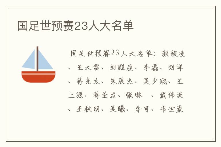 国足世预赛23人大名单