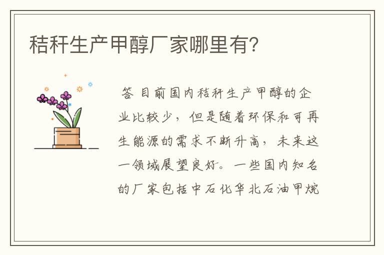 秸秆生产甲醇厂家哪里有?