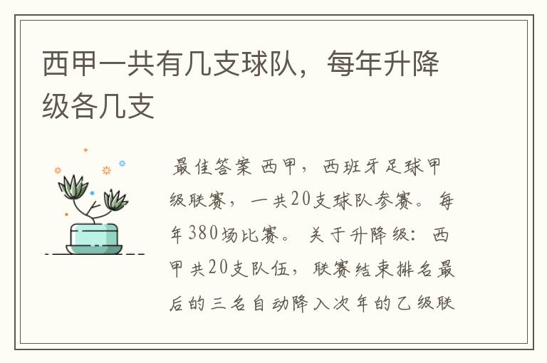 西甲一共有几支球队,每年升降级各几支