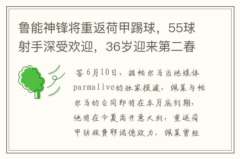 鲁能神锋将重返荷甲踢球,55球射手深受欢迎,36岁迎来第二春