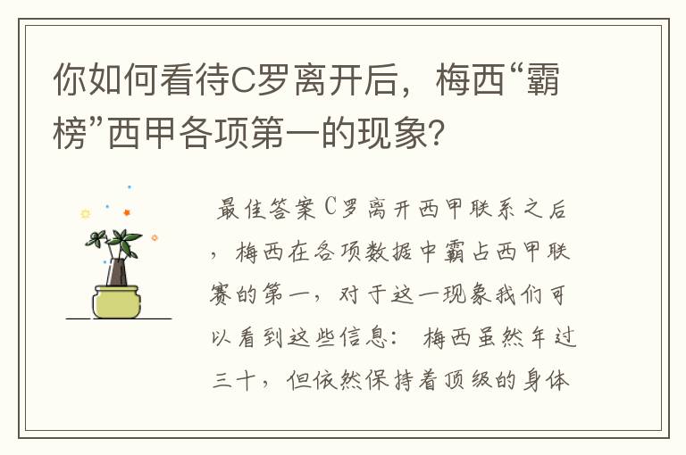 你如何看待C罗离开后,梅西“霸榜”西甲各项第一的现象?