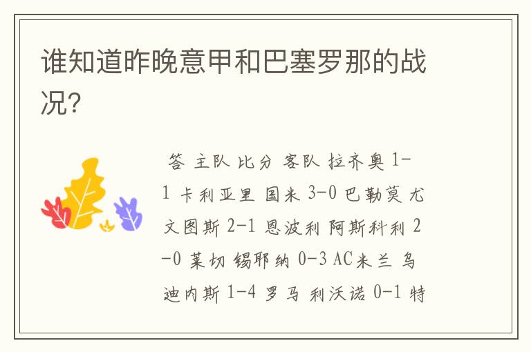 谁知道昨晚意甲和巴塞罗那的战况?