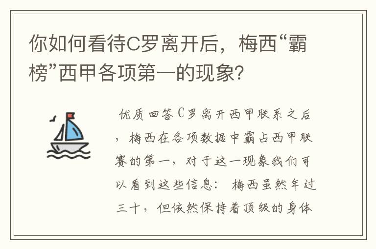 你如何看待C罗离开后,梅西“霸榜”西甲各项第一的现象?