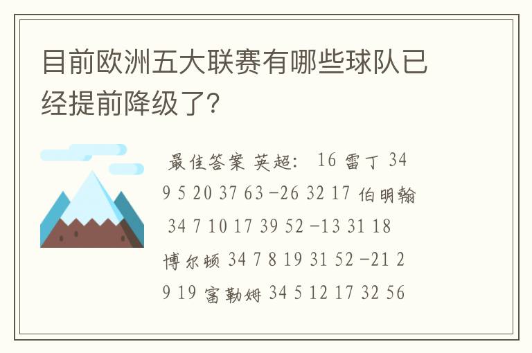 目前欧洲五大联赛有哪些球队已经提前降级了?