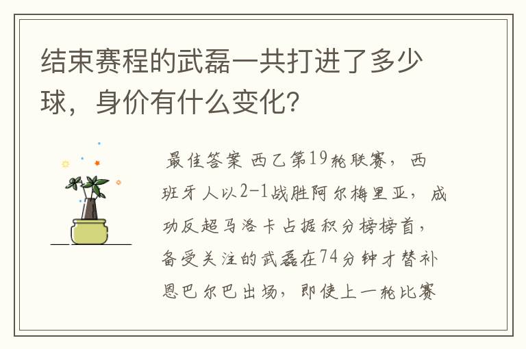 结束赛程的武磊一共打进了多少球,身价有什么变化?