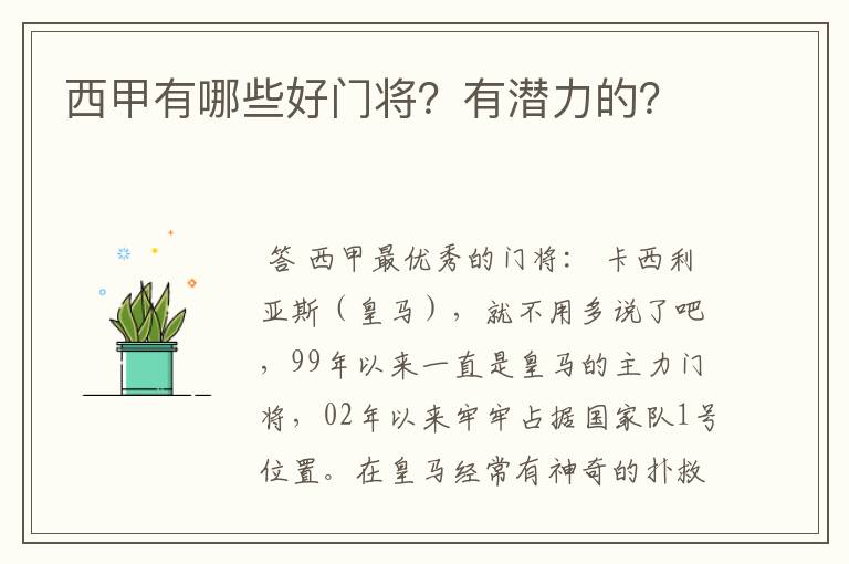 西甲有哪些好门将?有潜力的?