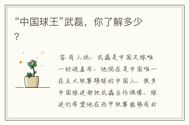 “中国球王”武磊,你了解多少?