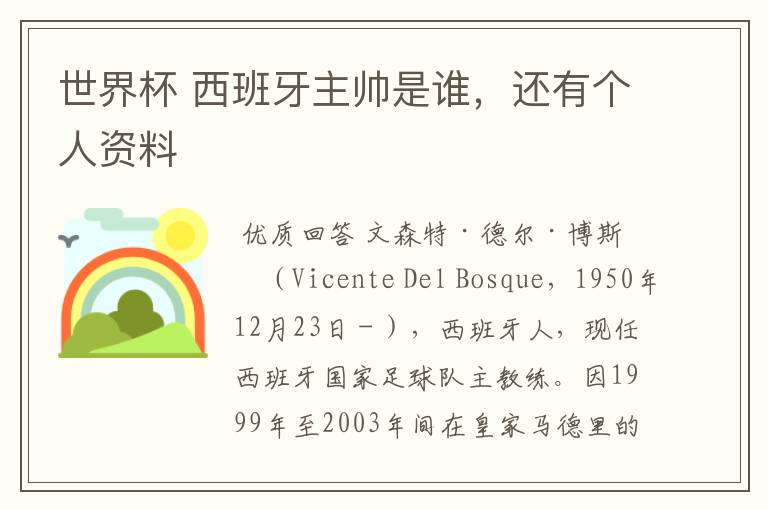 世界杯 西班牙主帅是谁,还有个人资料
