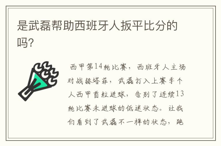 是武磊帮助西班牙人扳平比分的吗?