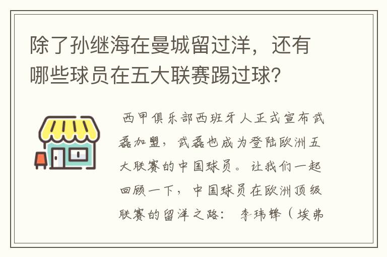 除了孙继海在曼城留过洋,还有哪些球员在五大联赛踢过球?