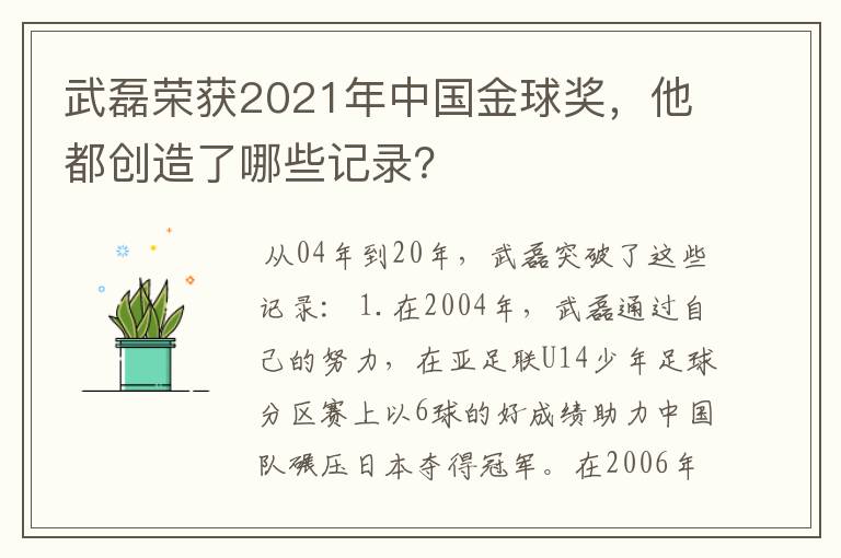 武磊荣获2021年中国金球奖,他都创造了哪些记录?