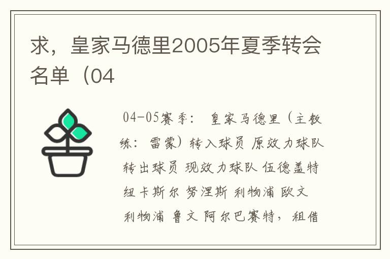 求,皇家马德里2005年夏季转会名单(04