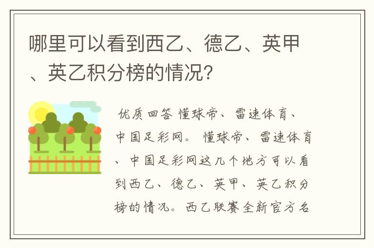 哪里可以看到西乙、德乙、英甲、英乙积分榜的情况?