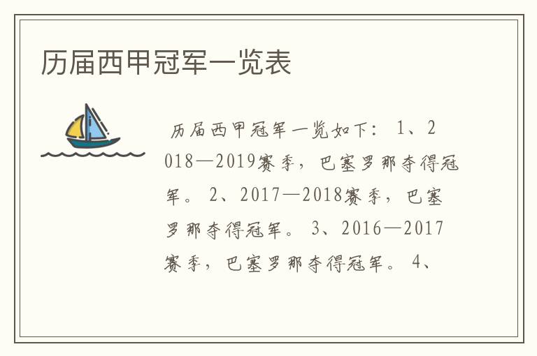 历届西甲冠军一览表