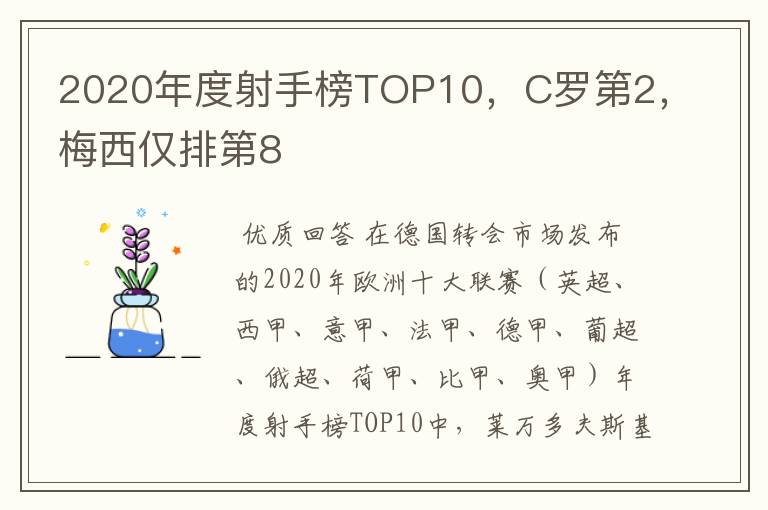 2020年度射手榜TOP10,C罗第2,梅西仅排第8