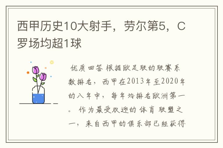 西甲历史10大射手,劳尔第5,C罗场均超1球