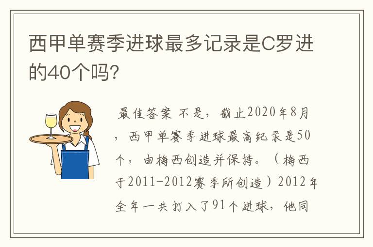 西甲单赛季进球最多记录是C罗进的40个吗?