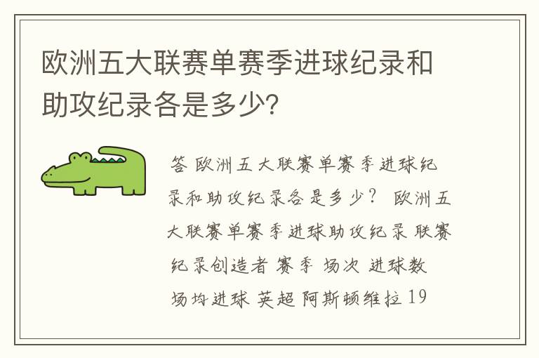 欧洲五大联赛单赛季进球纪录和助攻纪录各是多少?