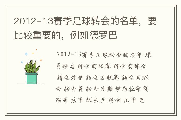 2012-13赛季足球转会的名单,要比较重要的,例如德罗巴