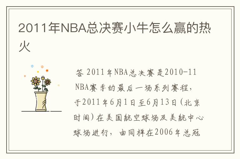 2011年NBA总决赛小牛怎么赢的热火