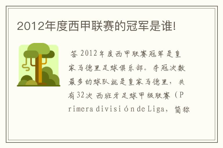 2012年度西甲联赛的冠军是谁!