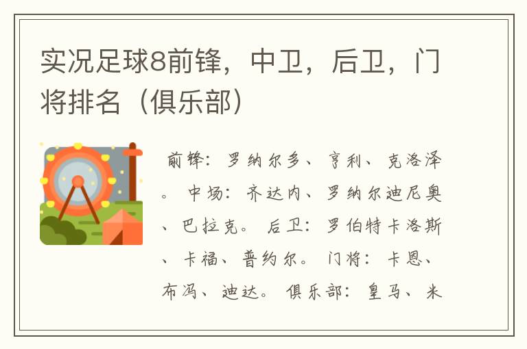 实况足球8前锋,中卫,后卫,门将排名(俱乐部)