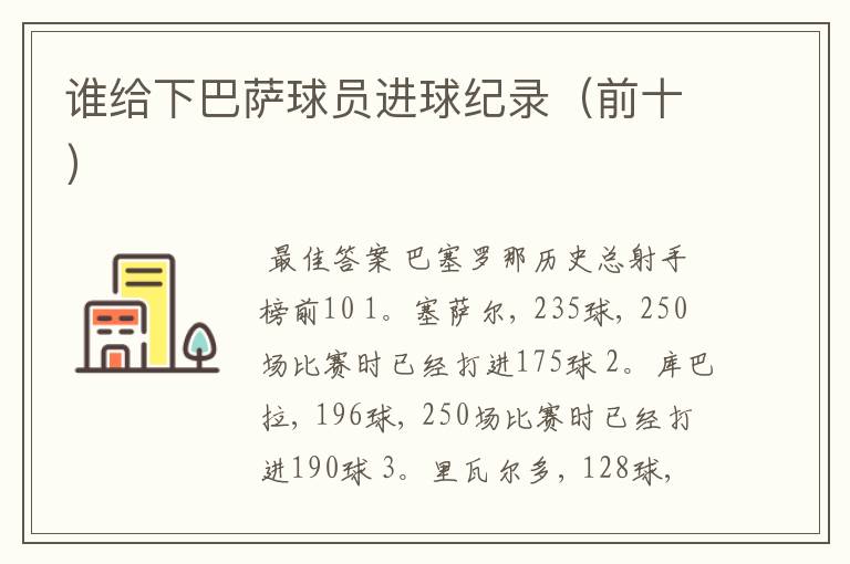 谁给下巴萨球员进球纪录(前十)