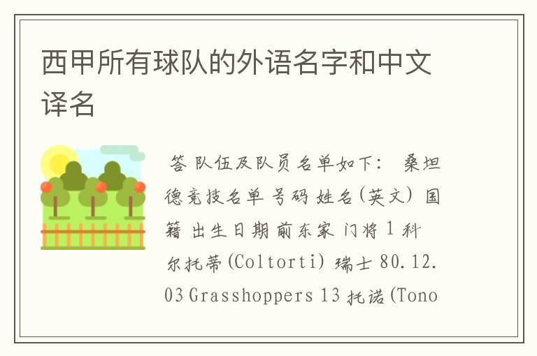西甲所有球队的外语名字和中文译名