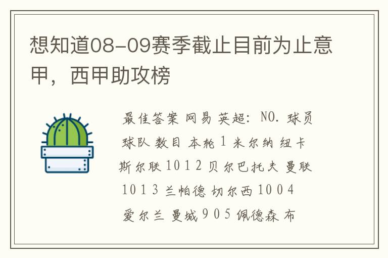 想知道08-09赛季截止目前为止意甲,西甲助攻榜