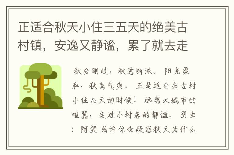 正适合秋天小住三五天的绝美古村镇,安逸又静谧,累了就去走一走
