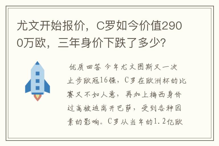 尤文开始报价,C罗如今价值2900万欧,三年身价下跌了多少?